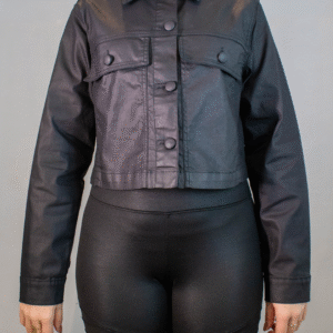 JAQUETA FEMININA RESINADA PRETA FLOR DE LIS G