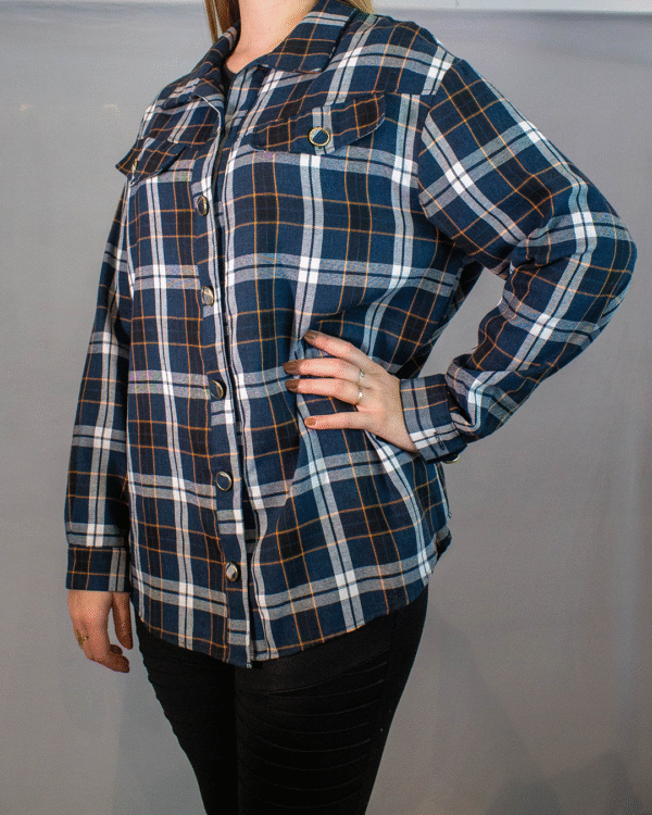 CAMISA AMPLA OVERSIZED XADREZ FLOR DE LIS M - Imagem 3
