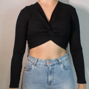 TOP CROPPED FEMININO FLOR DE LIS PRETO G
