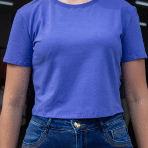 T-SHIRT CROPPED FEMININA FLOR DE LIS AZUL INDIGO