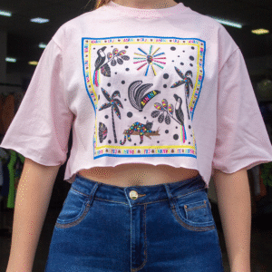 T-SHIRT CROPPED FEMININA ROSA TUCANO TAM U
