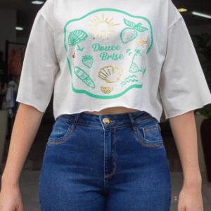 T-SHIRT CROPPED FEMININA BRANCO BRISE TAM U