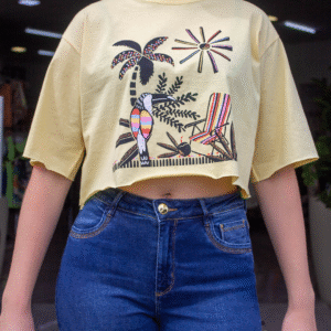 T-SHIRT CROPPED FEMININA AMARELO TUCANO TAM U